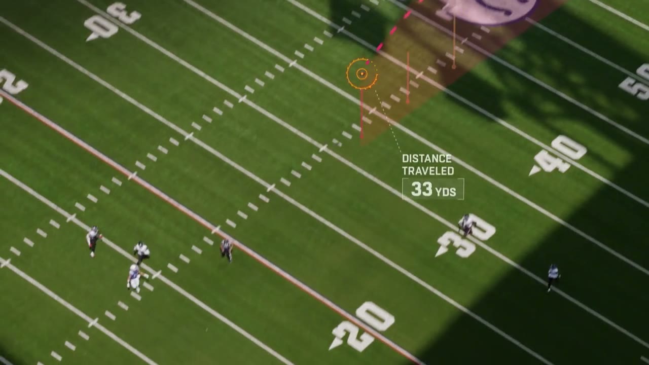 Top-down view of the field with a distance-traveled readout